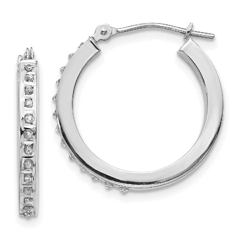 Curata 14k White Gold Polished Diamond Fascination Round Hinged Hoop Earrings Measures 21x2mm