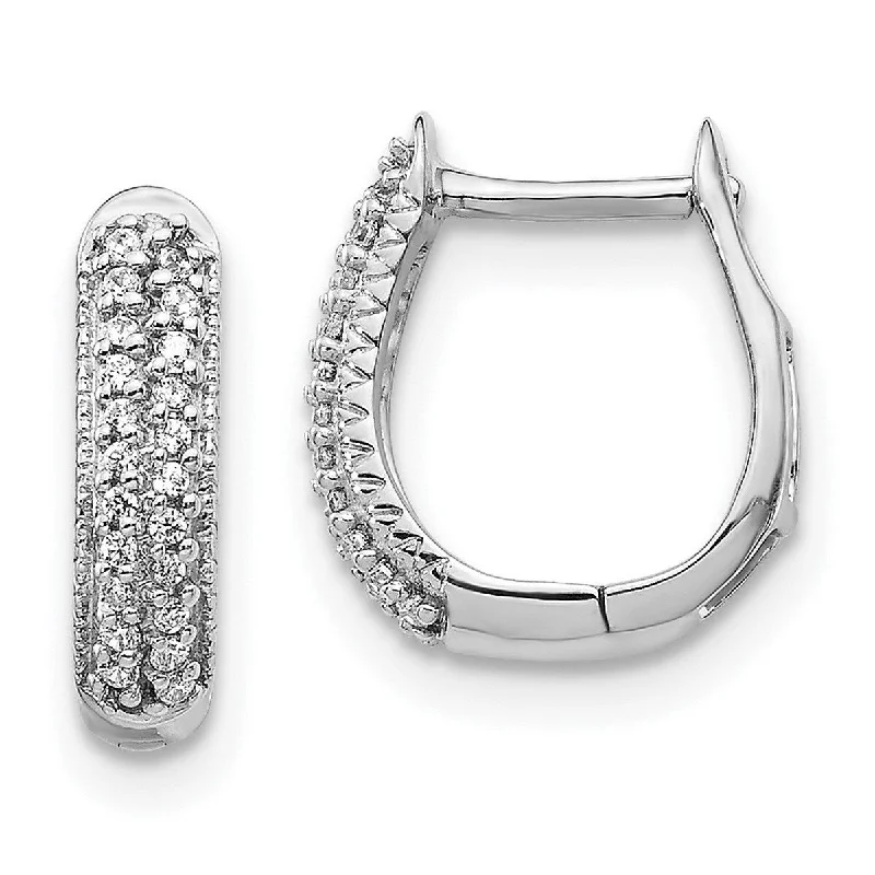 Curata 14k White Gold Polished Diamond Hinged Hoop Earrings Measures 12x10mm Wide 2mm Thick