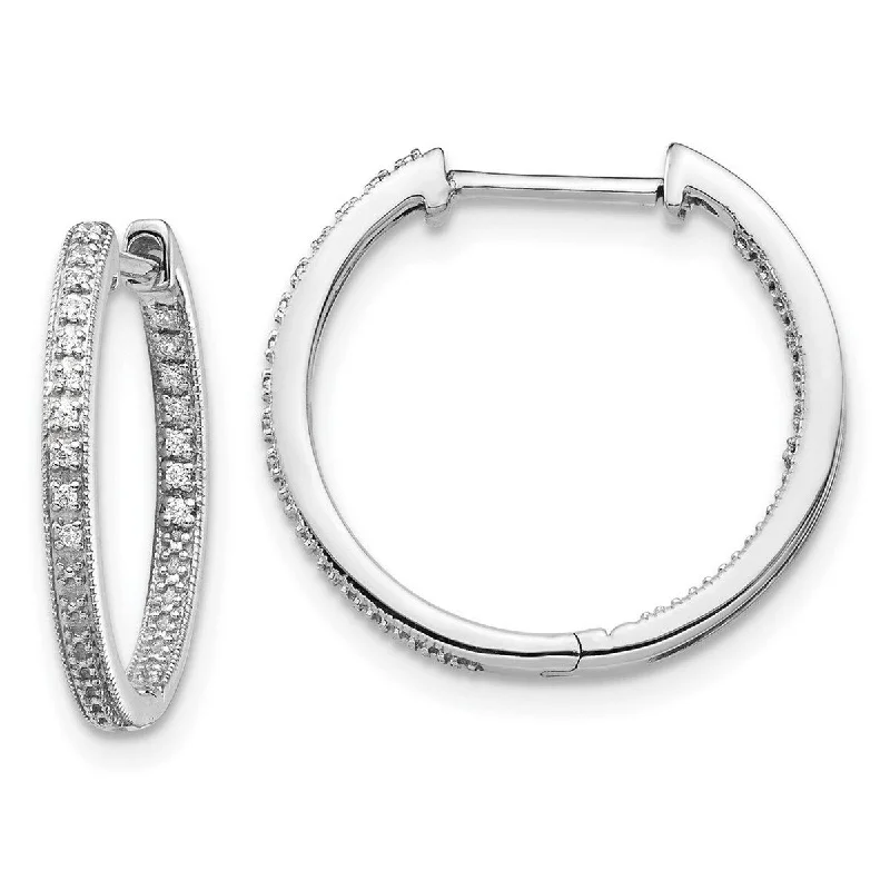 Curata 14k White Gold Polished Diamond In and Out Hinged Hoop Earrings Measures 18x19mm Wide 2mm Thick