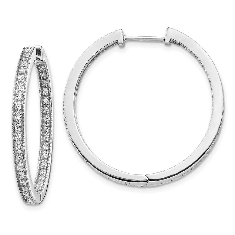 Curata 14k White Gold Polished Diamond In and Out Hinged Hoop Earrings Measures 28x29mm Wide 2mm Thick