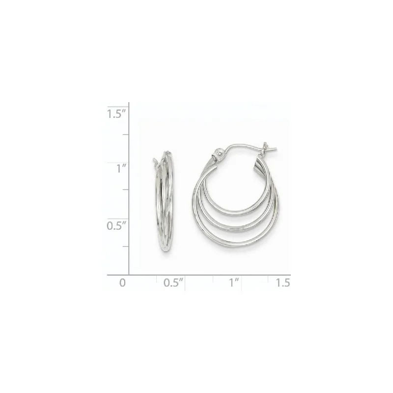 Curata 14k White Gold Polished Triple Hoop Earrings - 20x20mm