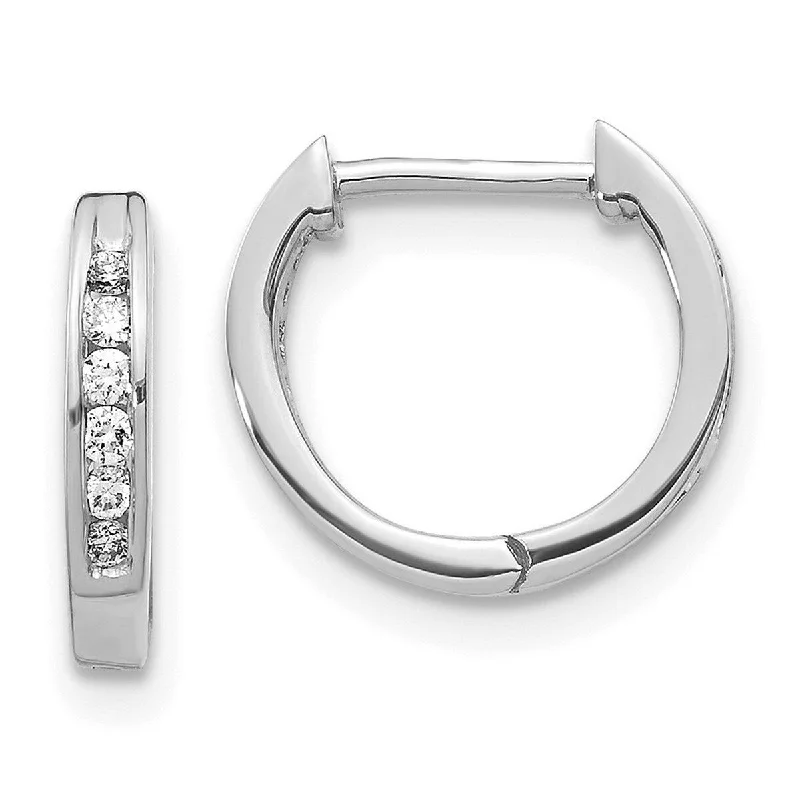 Curata 14k White Gold Solid Open back Polished Diamond Hinged Hoop Earrings Measures 11x11mm Wide 1mm Thick