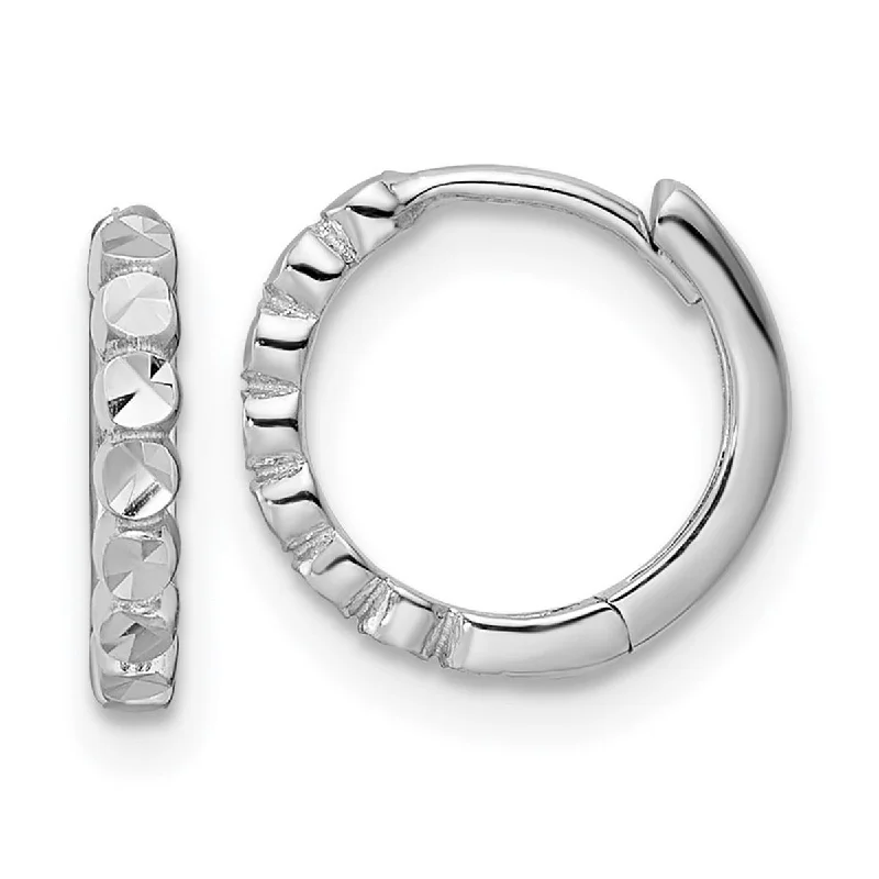 Curata 14k White Gold Sparkle Cut 2x12mm Hinged Hoop Earrings