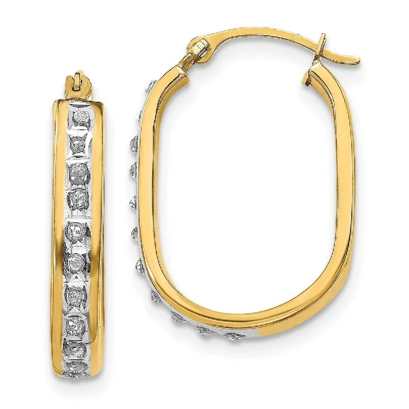 Curata 14k Yellow Gold Diamond Accent Squared Hinged Hoop Earrings (3x21mm)