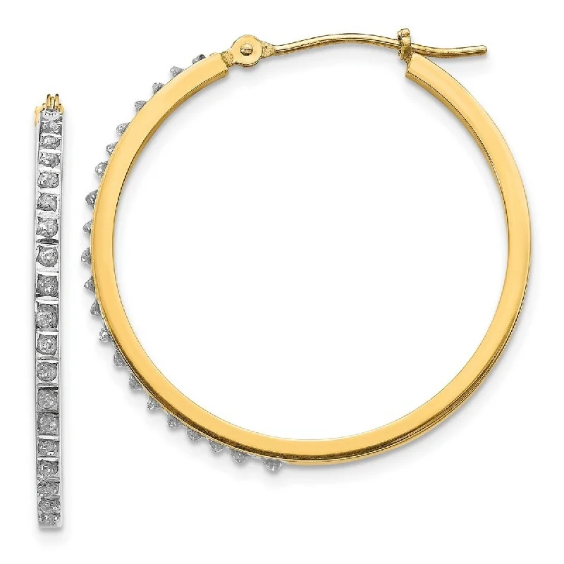 Curata 14k Yellow Gold Polished Diamond Fascination Round Hinged Hoop Earrings Measures 27x2mm Wide