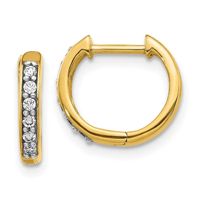 Curata 14k Yellow Gold Solid Open back Diamond Hoop Earrings Measures 11x12mm Wide 2mm Thick