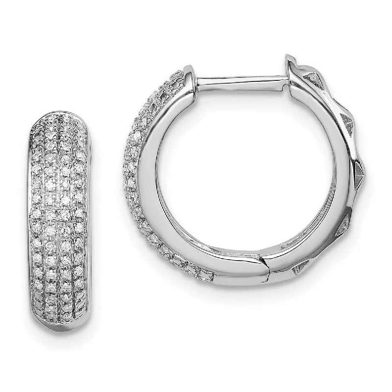 Curata 925 Sterling Silver Open back Diamond Hinged Hoop Earrings Measures 16x18mm Wide 5mm Thick