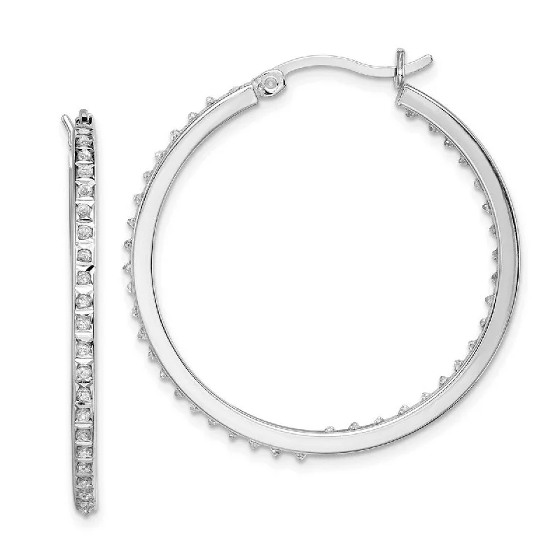 Curata 925 Sterling Silver Polished Diamond Mystique Round Hinged Hoop Earrings Measures 36x2mm