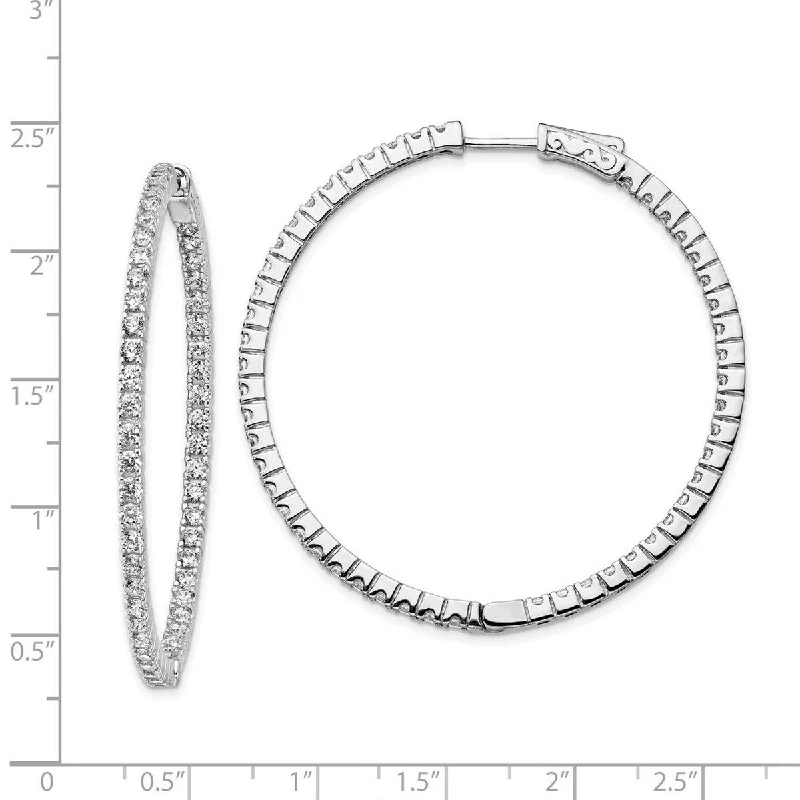 Curata 925 Sterling Silver Polished Hinged hoop Safety clasp Rhodium Plated CZ Cubic Zirconia Simulated Diamond In and Out Hoop