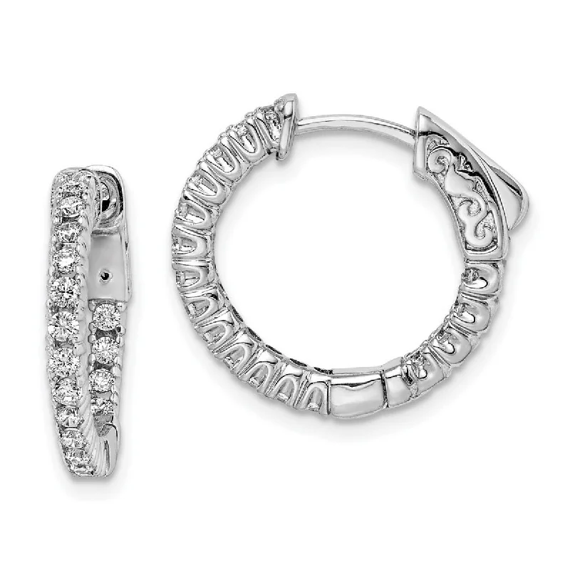 Curata 925 Sterling Silver Polished Safety clasp Rhodium Plated With CZ Cubic Zirconia Simulated Diamond Hinged Hoop Earrings