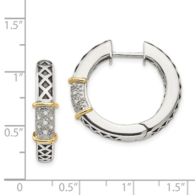 Curata 925 Sterling Silver Textured Polished Prong set Hinged hoop With 14k Diamond Earrings Measures 23x26.5mm Wide 5.5mm Thick