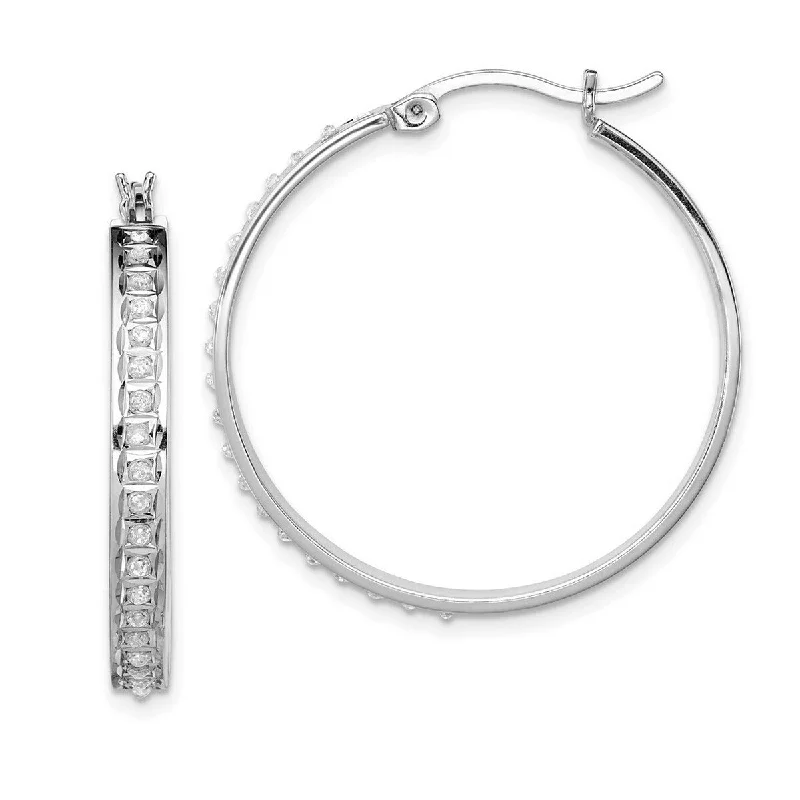 Curata Sterling Silver Diamond Accent Round Hinged Hoop Earrings (4x30mm)