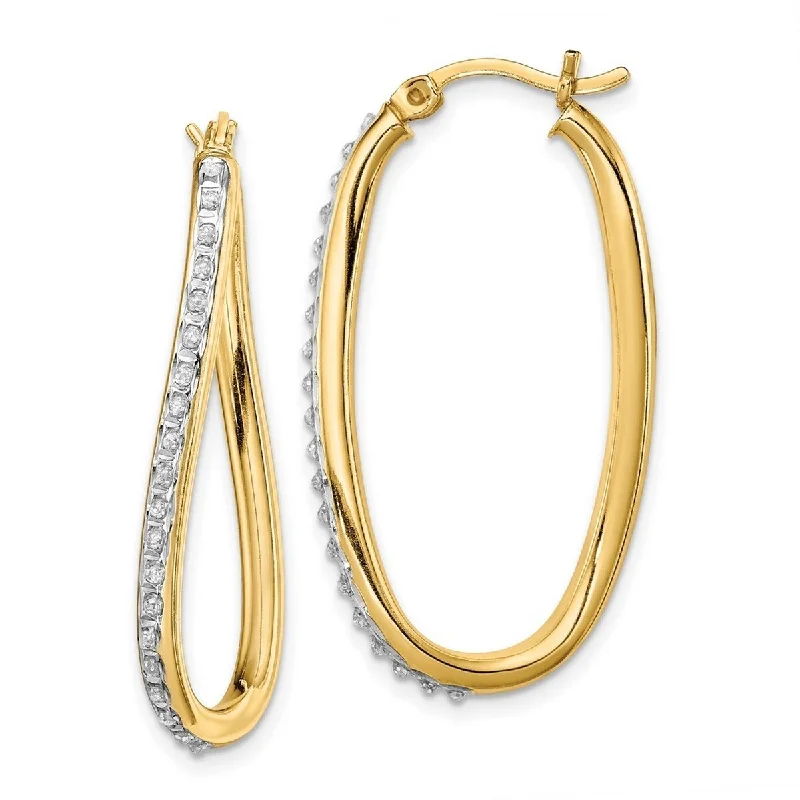 Curata Sterling Silver Gold-plated Diamond Accent Oval Twist Hinged Hoop Earrings (35x2mm)