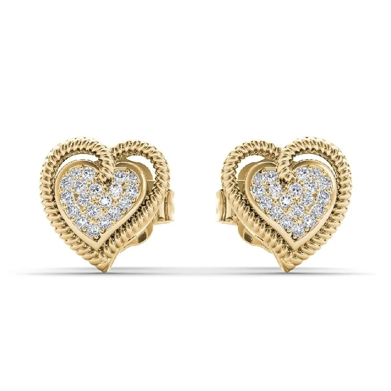 De Couer 10k Yellow Gold 1/10ct TDW Diamond Heart Earrings