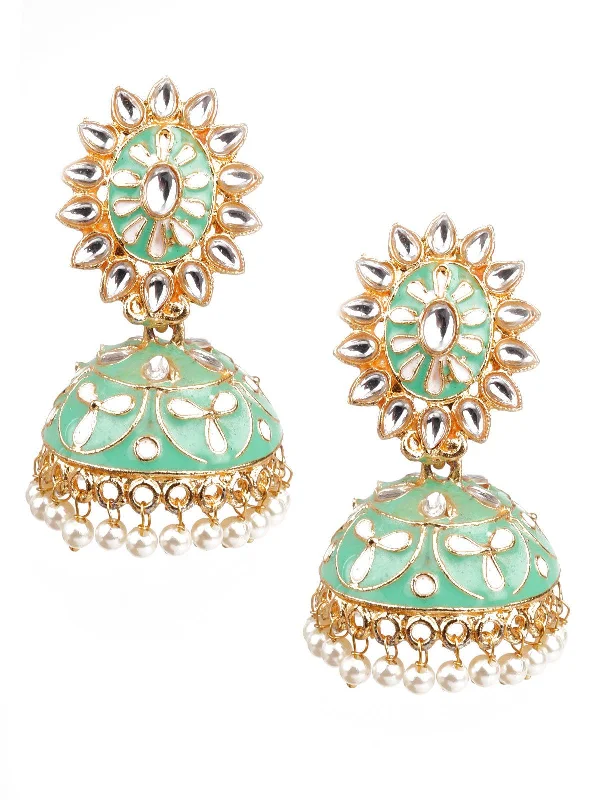 Odette Women Delicate Green Meenakari Earrings