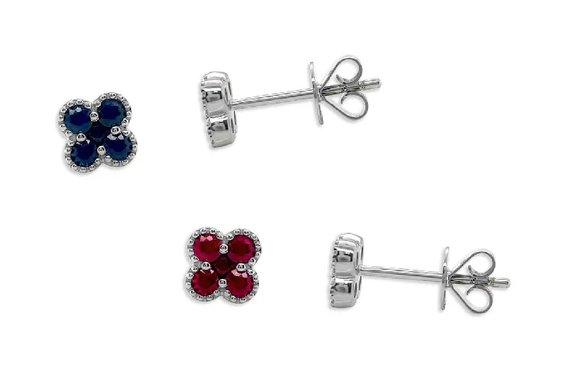 Earrings 18kt Gold Petite Flowers & Round Gemstones Studs