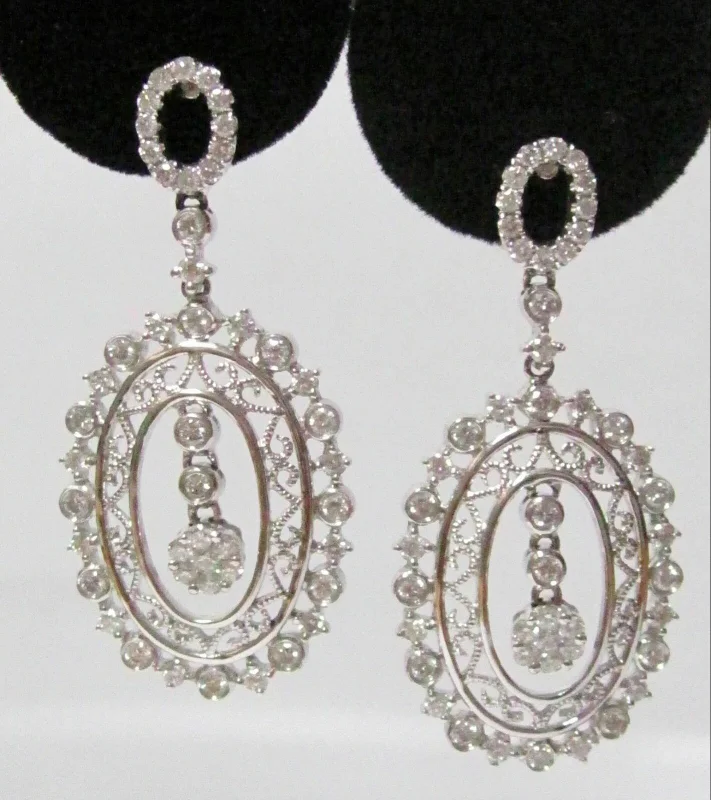 FINE Art Deco Chandelier Drop Diamond Earrings 18kt White Gold