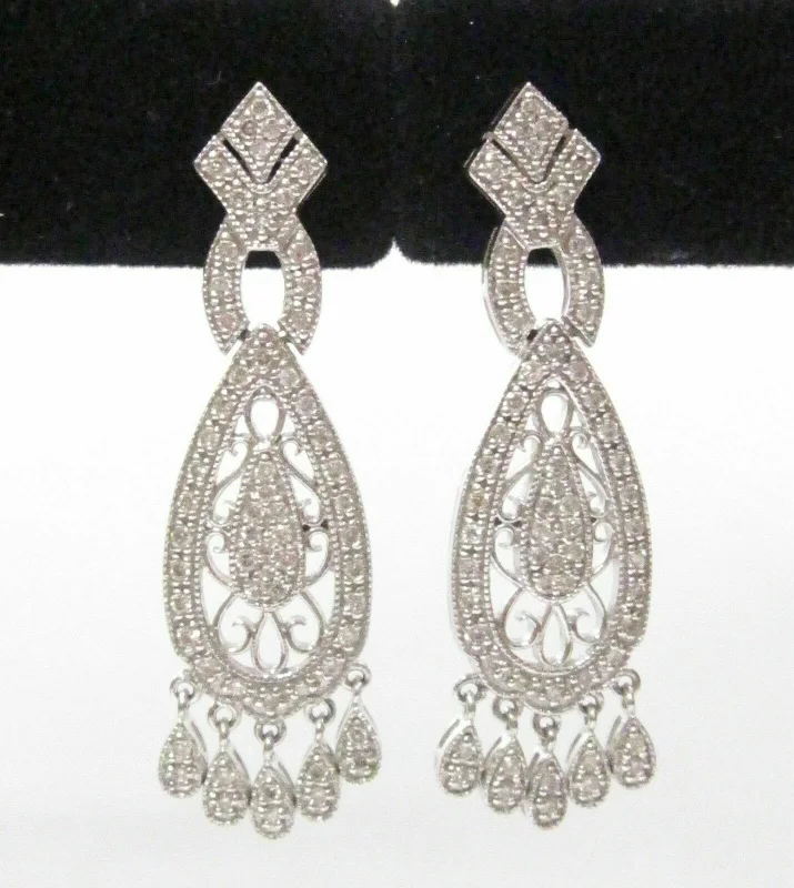 Fine Art Deco-style Chandelier Dangling Diamond Earrings G-H VS1 14k White Gold