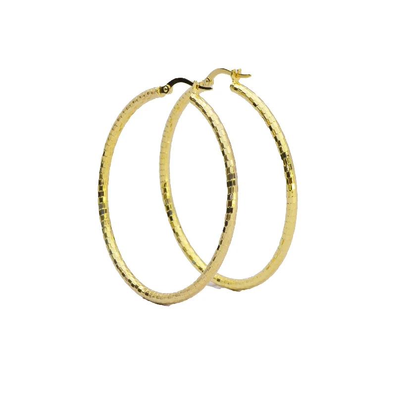 Gold Hoop Earrings -14-Karat yellow Gold, Lightweight Diamond Cut Hoops: Bright Hoops