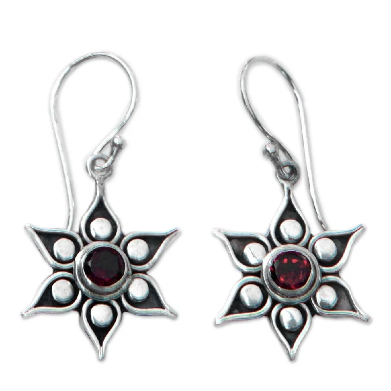 Handmade Poinsettia Garnet Flower Earrings (Indonesia)