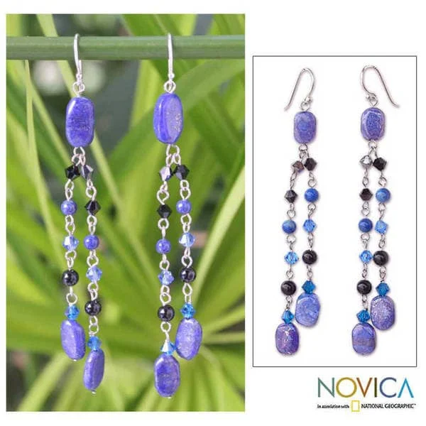 Handmade Silver 'Blue Rain Shower' Lapis Lazuli Earrings (Thailand)