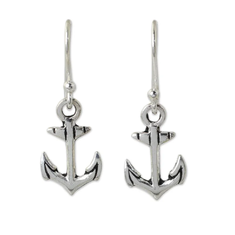 Handmade Sterling Silver 'Anchors Away' Earrings (Thailand)