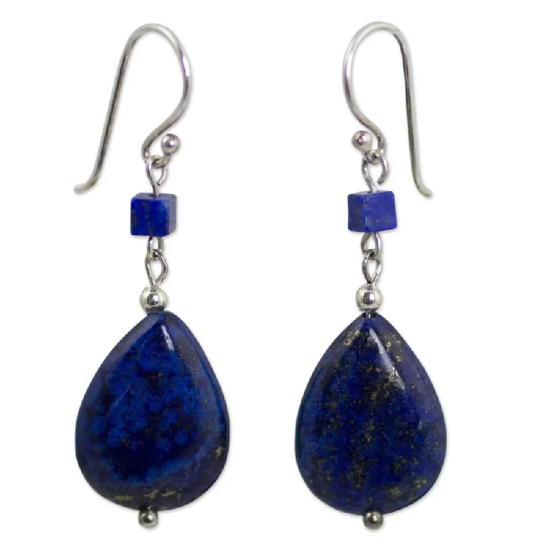 Handmade Sterling Silver 'Blue Lily' Lapis Lazuli Earrings (Thailand)