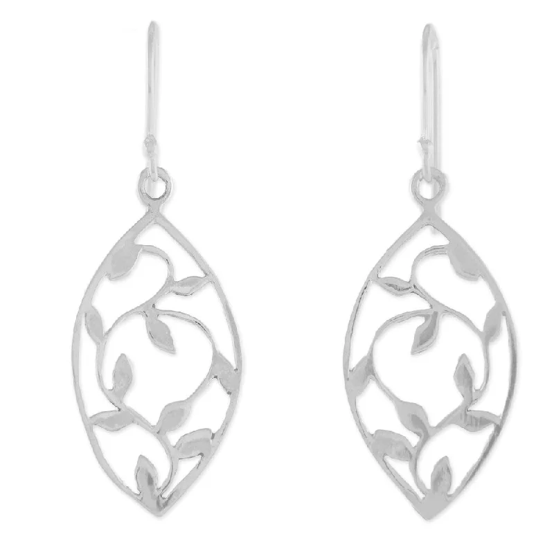 Handmade Sterling Silver Glowing Spring Leaves Earrings (Thailand) - 1.6L*0.6W