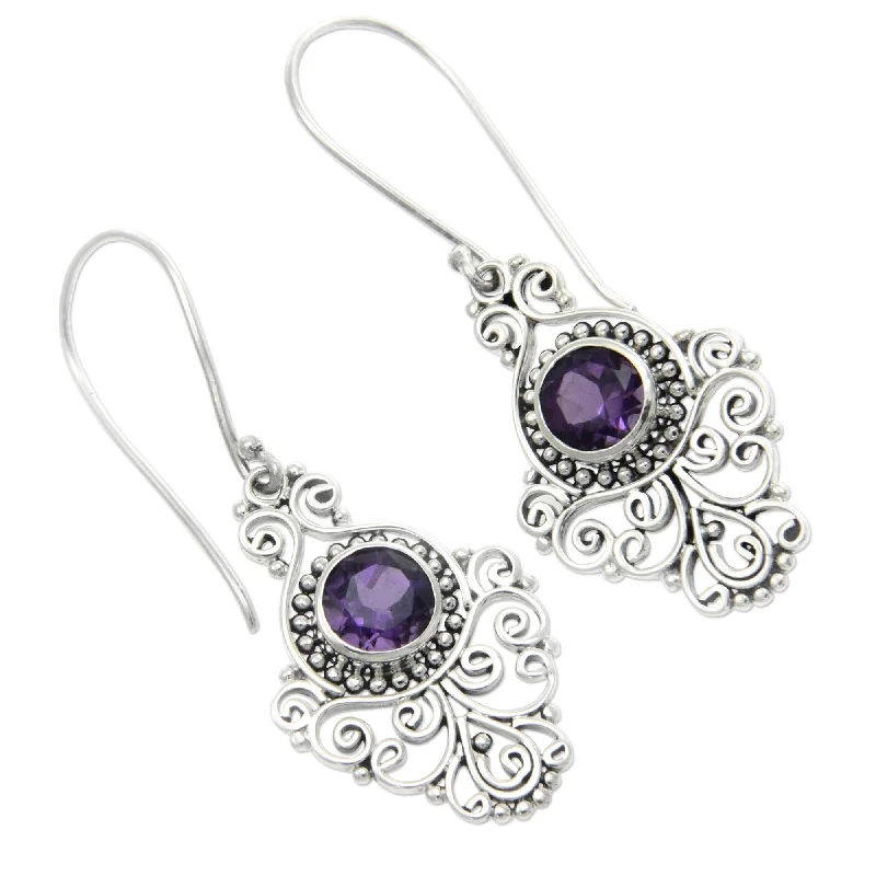 Handmade Sterling Silver 'Peacock Aura' Amethyst Earrings (Indonesia)