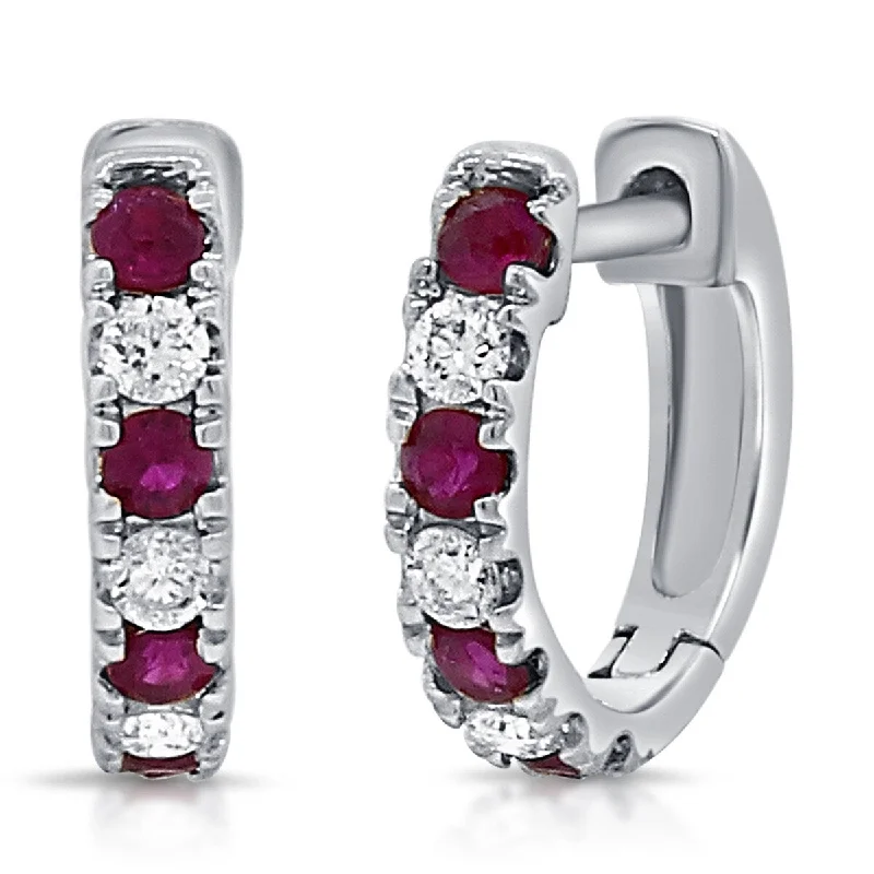 Joelle Ruby & Diamond Huggie Earrings 14K Gold 11mm