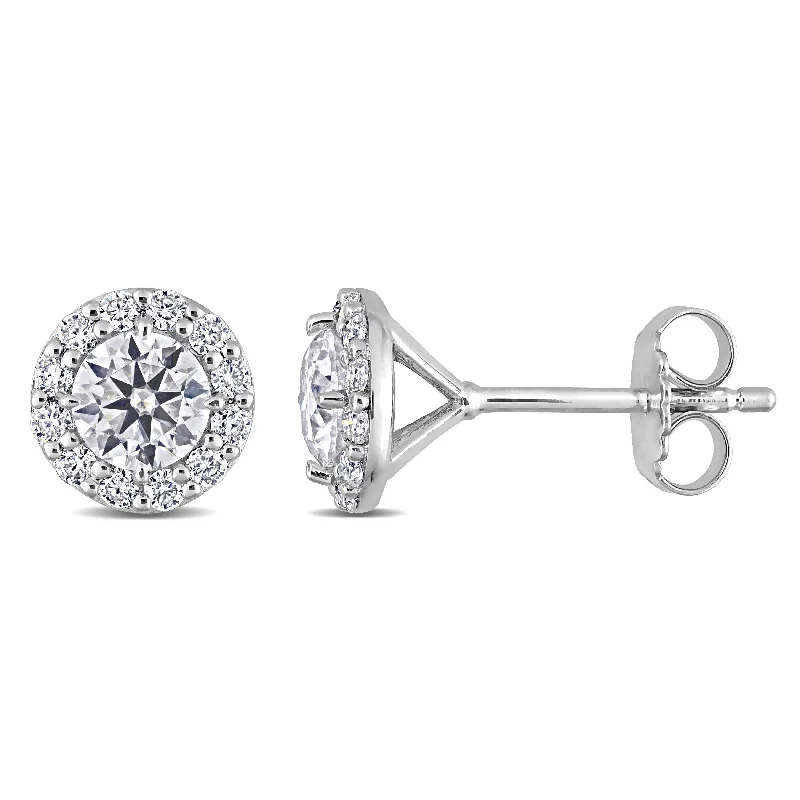 Miadora 1 3/8ct DEW Moissanite Halo Stud Earrings in Sterling Silver