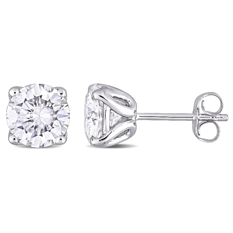 Miadora 2 1/2ct DEW Moissanite Solitaire Stud Earrings in 10k White Gold - 7.1 mm x 7.1 mm x 5.7 mm