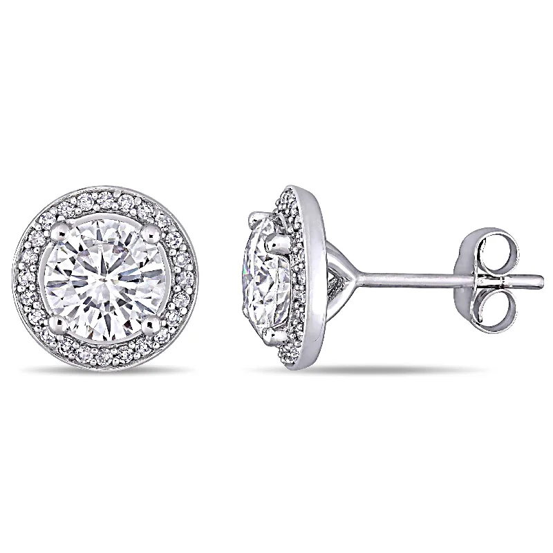 Miadora 2ct DEW Moissanite and 1/5ct TDW Diamond Halo Stud Earrings in 14k White Gold - 10 mm x 10 mm x 5.6 mm