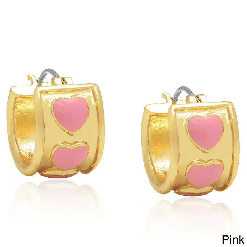 Molly and Emma 14k Gold Overlay Enamel Heart Hoop Earrings