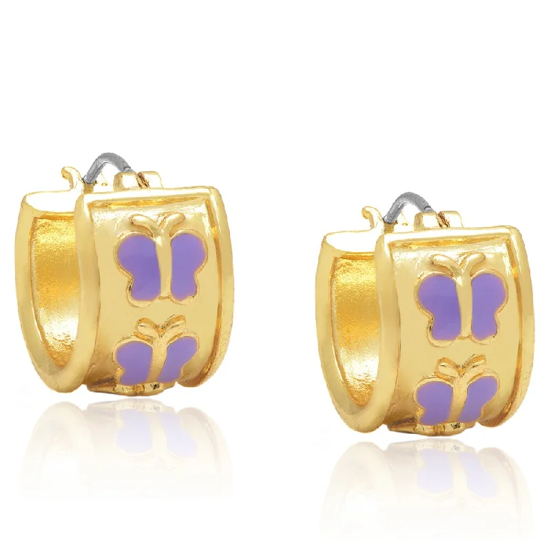 Molly and Emma 14k Gold Overlay Purple Butterfly Hoop Earrings