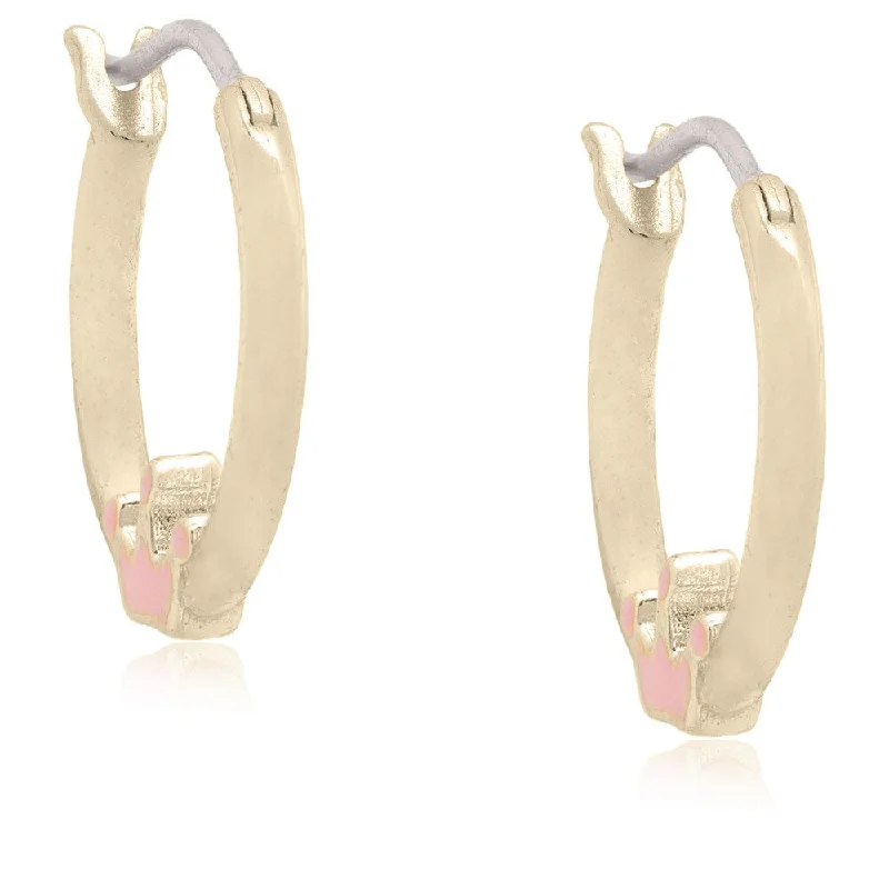 Molly and Emma 18k Gold Overlay Children's Enamel Crown Hoop Earrings