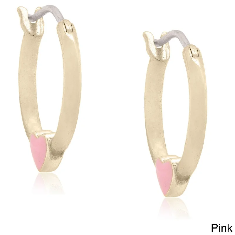 Molly and Emma Gold over Silver Children's Enamel Heart Hoop Earrings