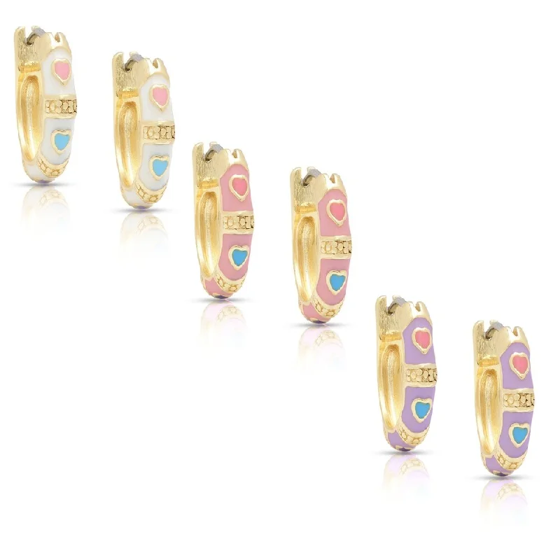 Molly and Emma Gold Overlay Children's Enamel Heart Design Hoop Earrings