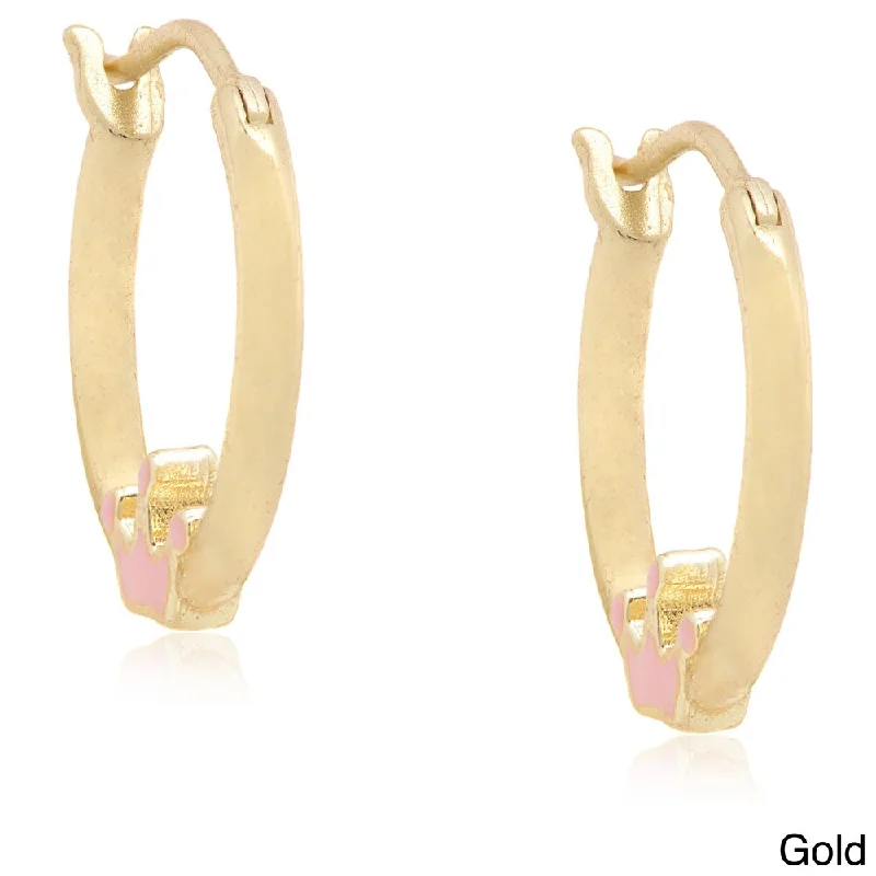 Molly and Emma Silver Children's Pink Enamel Crown Hoop Earrings