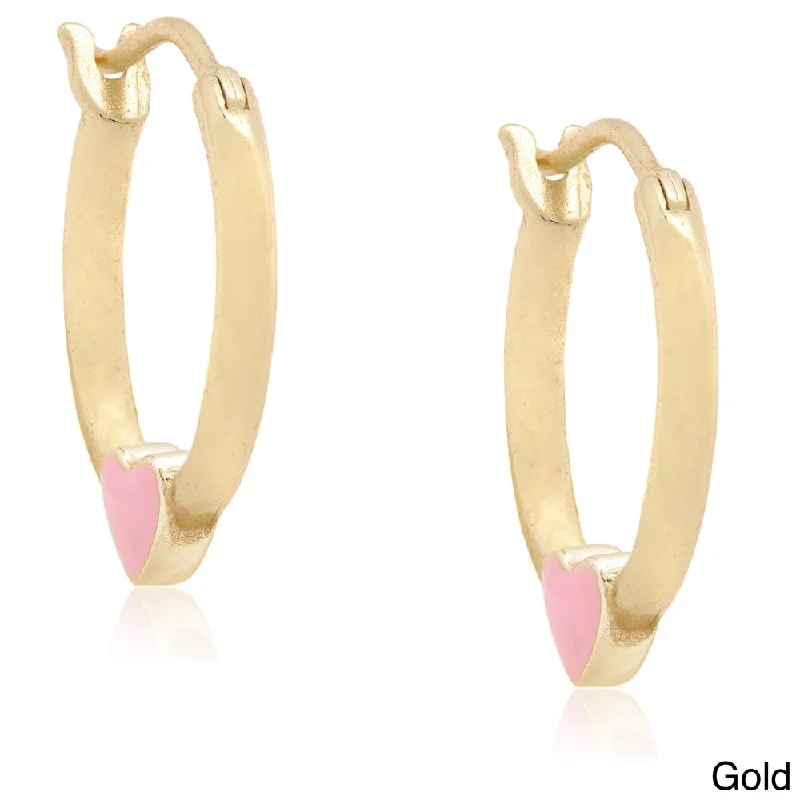 Molly and Emma Silver Children's Pink Enamel Heart Hoop Earrings