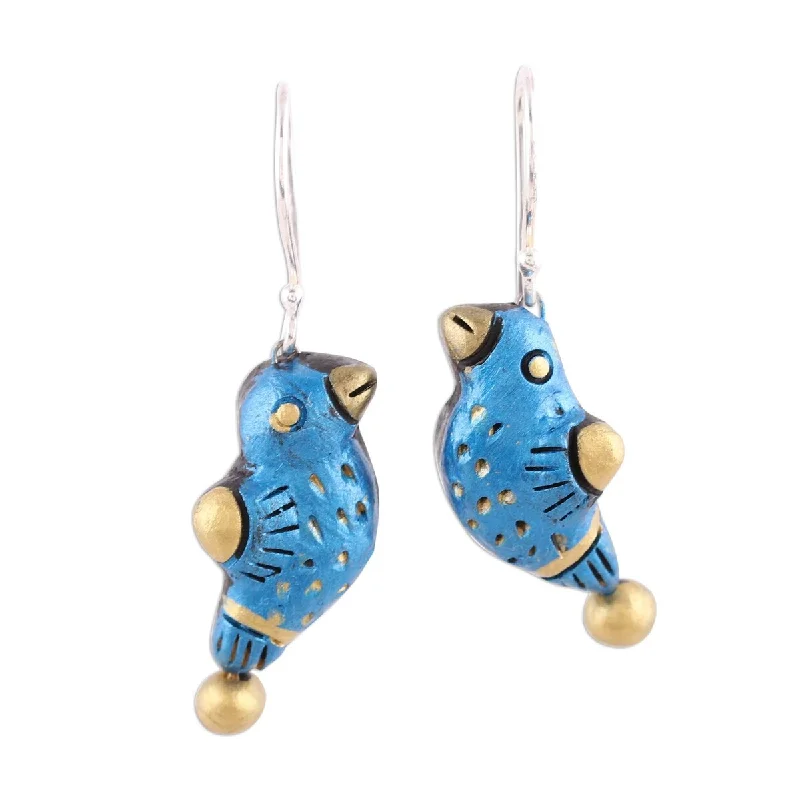 NOVICA Dancing Sparrow, Terracotta dangle earrings - 1.8*0.4