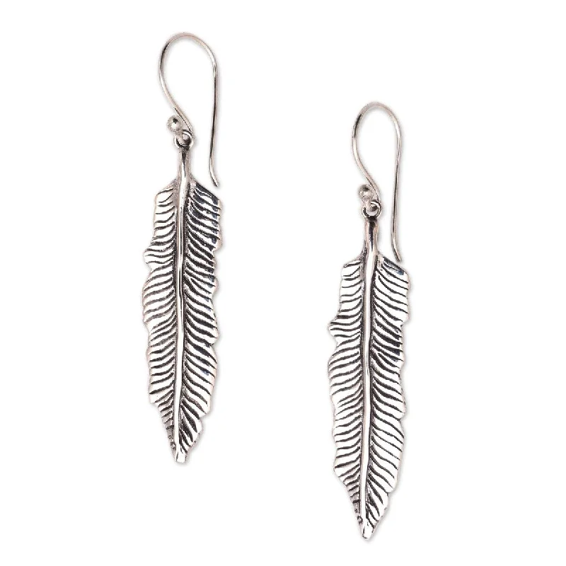 NOVICA Fallen Feathers, Sterling silver dangle earrings - 2.4*0.4