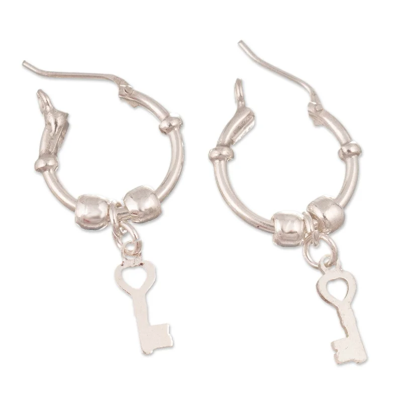 Novica Handmade Secret Key Sterling Silver Hoop Earrings