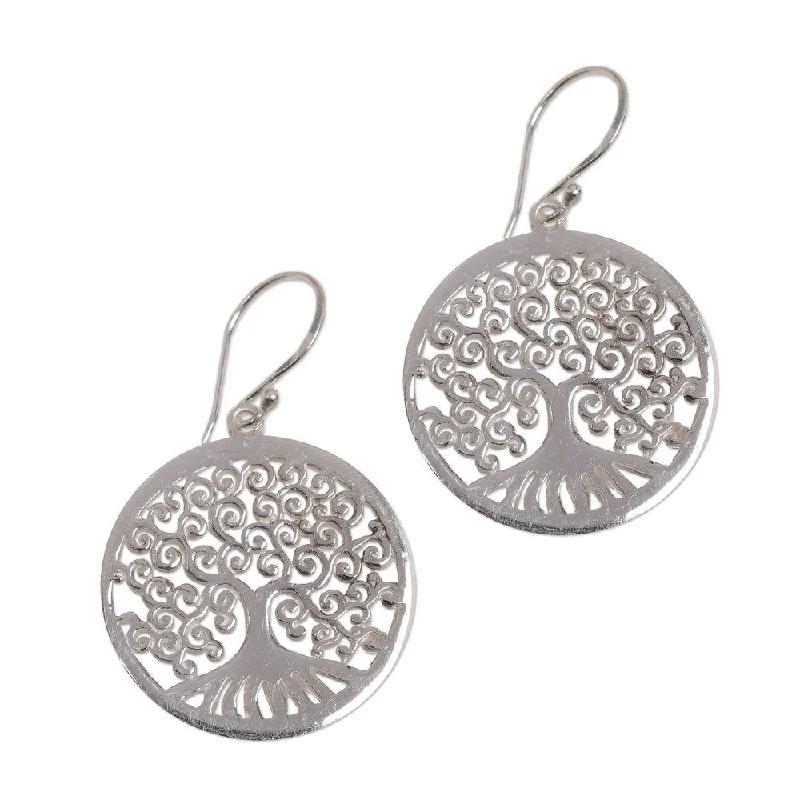 NOVICA Handmade Sterling Silver Dangle Earrings, 'Delightful Trees' (Indonesia) - 1.6*0.9