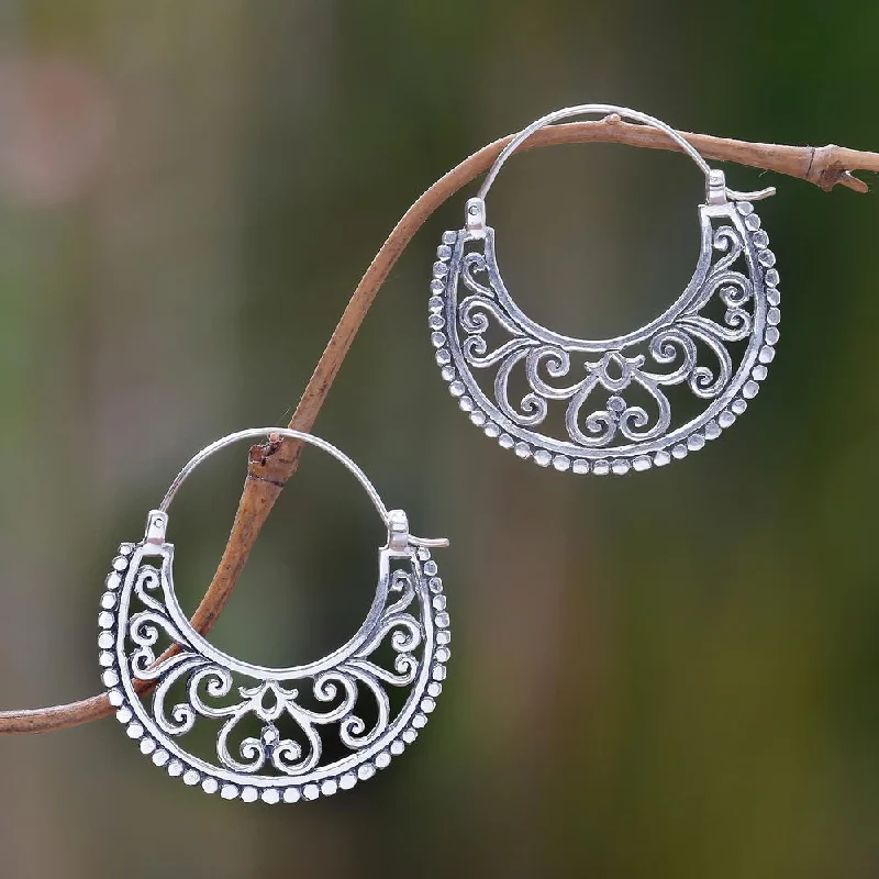 NOVICA Handmade Sterling Silver 'Moonlit Garden' Earrings (Indonesia) - White - 1.6*1.4