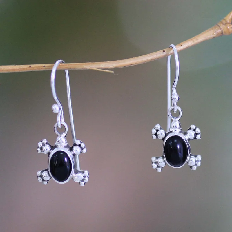 NOVICA Handmade Sterling Silver 'Turtle Trails' Onyx Earrings (Indonesia)