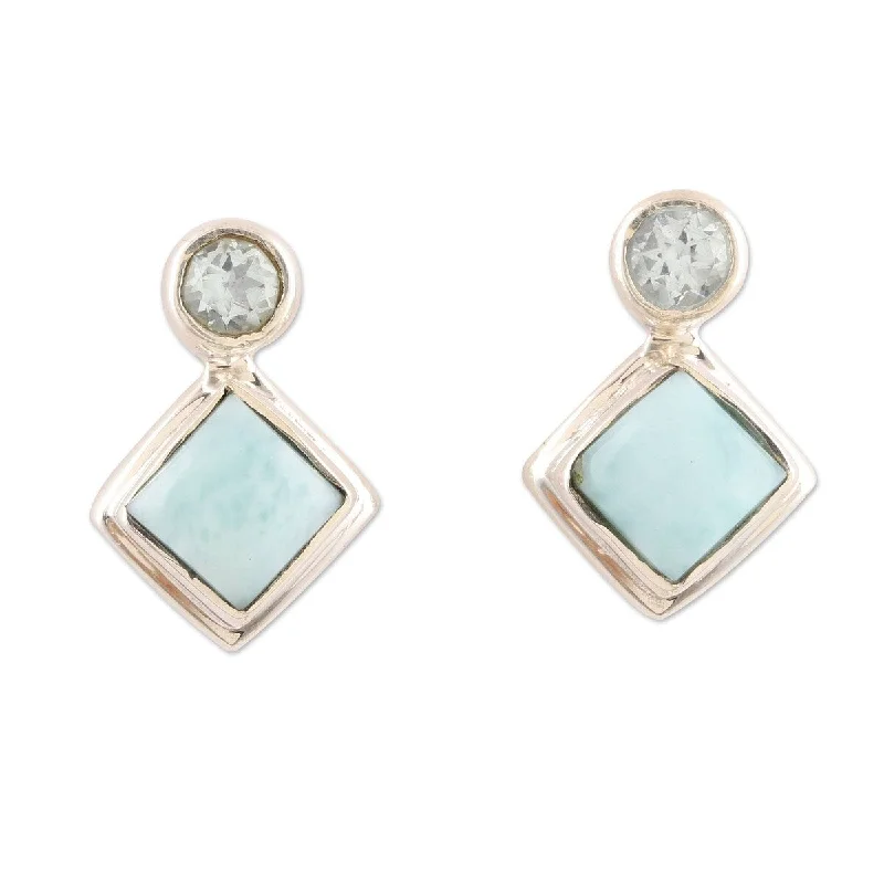 NOVICA Harmony in Blue, Blue topaz and larimar drop earrings - 0.4*0.6