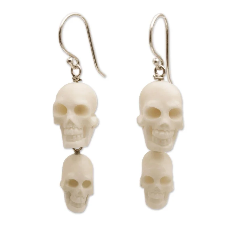 NOVICA Trunyan Skulls, Bone dangle earrings - 2L*0.4W