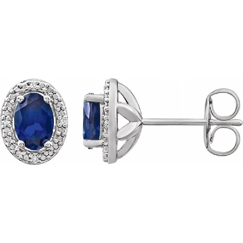 Sterling Silver Created Blue Sapphire & .025 CTW Diamond Stud Earring for Women