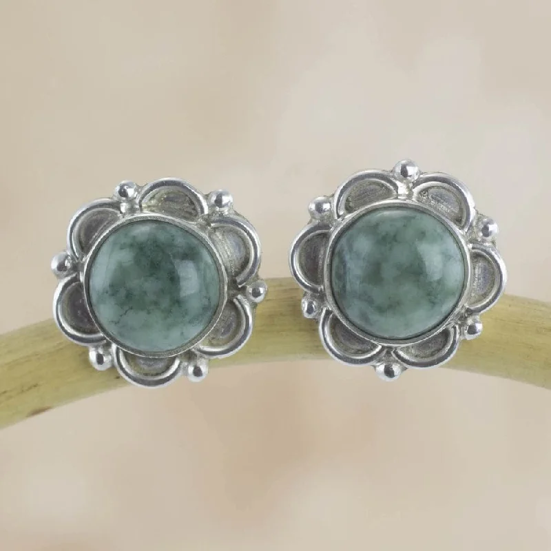 Sterling Silver Dahlias Jade Earrings (Guatemala)